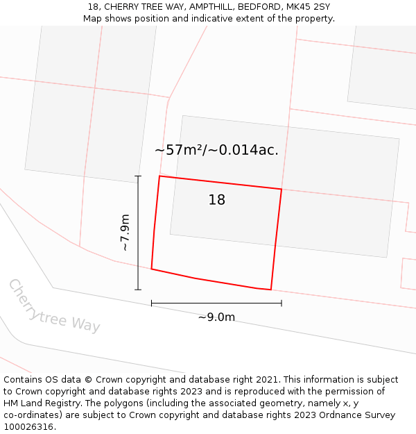 18, CHERRY TREE WAY, AMPTHILL, BEDFORD, MK45 2SY: Plot and title map