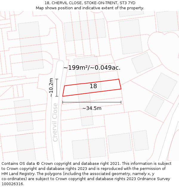 18, CHERVIL CLOSE, STOKE-ON-TRENT, ST3 7YD: Plot and title map
