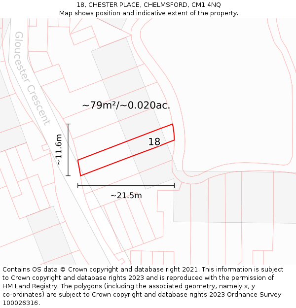 18, CHESTER PLACE, CHELMSFORD, CM1 4NQ: Plot and title map