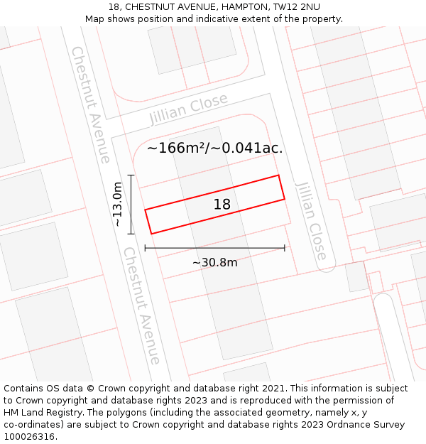 18, CHESTNUT AVENUE, HAMPTON, TW12 2NU: Plot and title map