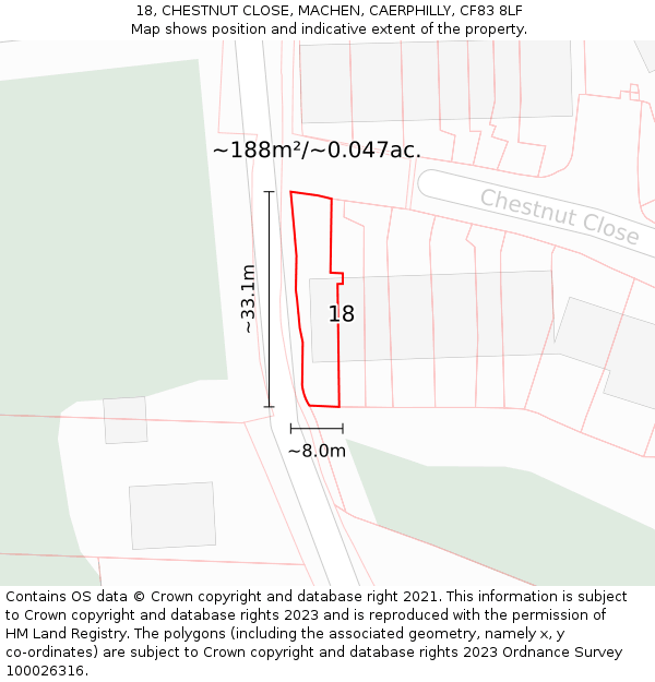 18, CHESTNUT CLOSE, MACHEN, CAERPHILLY, CF83 8LF: Plot and title map