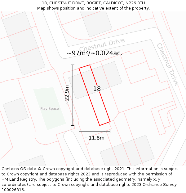18, CHESTNUT DRIVE, ROGIET, CALDICOT, NP26 3TH: Plot and title map