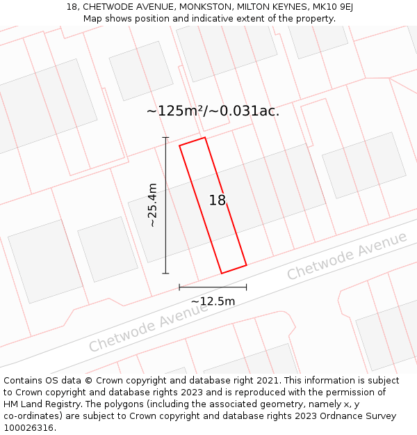 18, CHETWODE AVENUE, MONKSTON, MILTON KEYNES, MK10 9EJ: Plot and title map