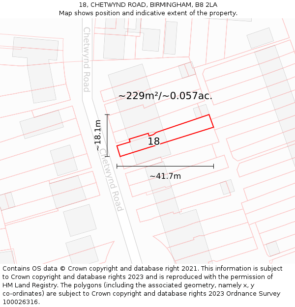 18, CHETWYND ROAD, BIRMINGHAM, B8 2LA: Plot and title map