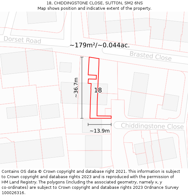 18, CHIDDINGSTONE CLOSE, SUTTON, SM2 6NS: Plot and title map