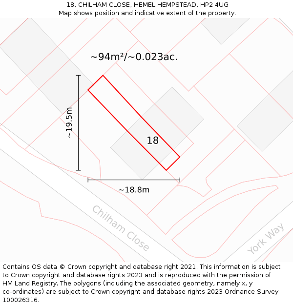 18, CHILHAM CLOSE, HEMEL HEMPSTEAD, HP2 4UG: Plot and title map