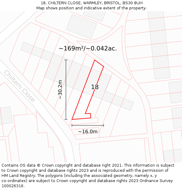 18, CHILTERN CLOSE, WARMLEY, BRISTOL, BS30 8UH: Plot and title map
