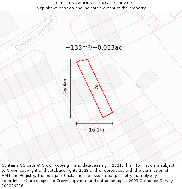 18, CHILTERN GARDENS, BROMLEY, BR2 0PT: Plot and title map