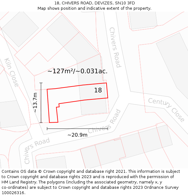 18, CHIVERS ROAD, DEVIZES, SN10 3FD: Plot and title map