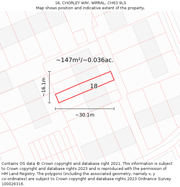 18, CHORLEY WAY, WIRRAL, CH63 9LS: Plot and title map