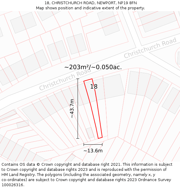 18, CHRISTCHURCH ROAD, NEWPORT, NP19 8FN: Plot and title map