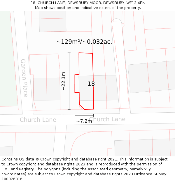 18, CHURCH LANE, DEWSBURY MOOR, DEWSBURY, WF13 4EN: Plot and title map