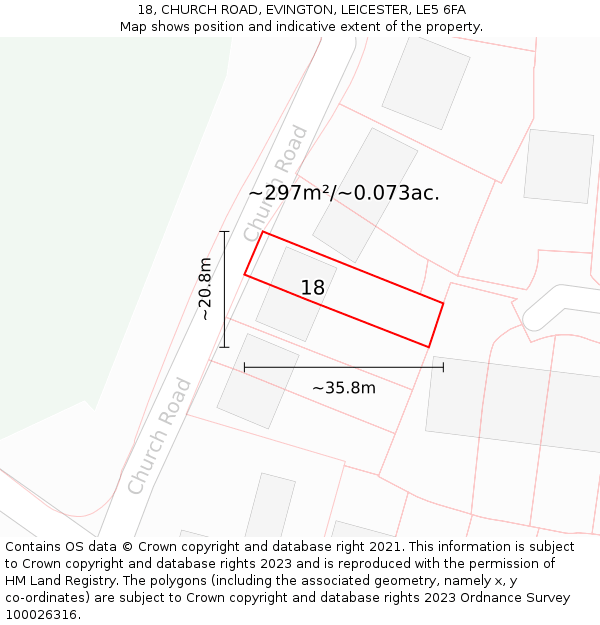 18, CHURCH ROAD, EVINGTON, LEICESTER, LE5 6FA: Plot and title map