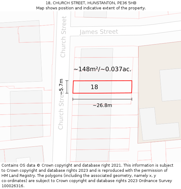 18, CHURCH STREET, HUNSTANTON, PE36 5HB: Plot and title map