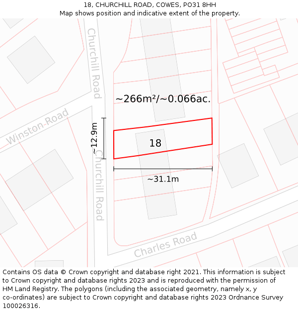 18, CHURCHILL ROAD, COWES, PO31 8HH: Plot and title map