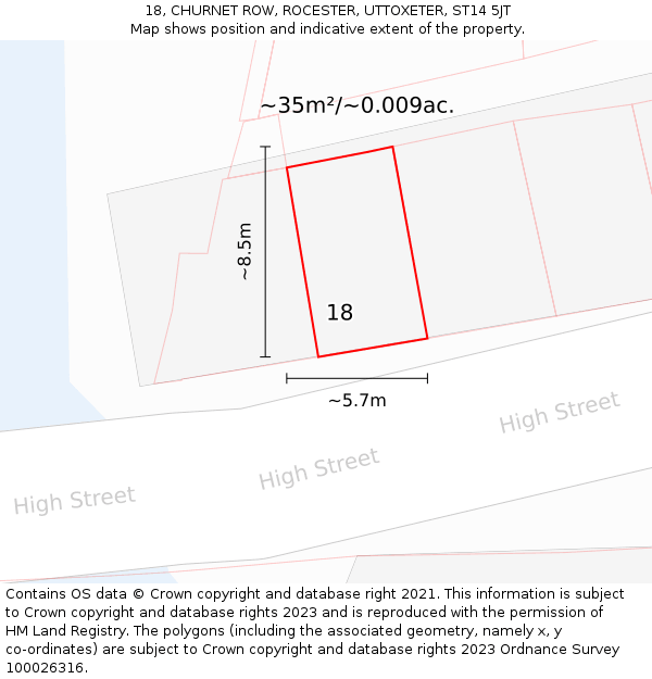 18, CHURNET ROW, ROCESTER, UTTOXETER, ST14 5JT: Plot and title map