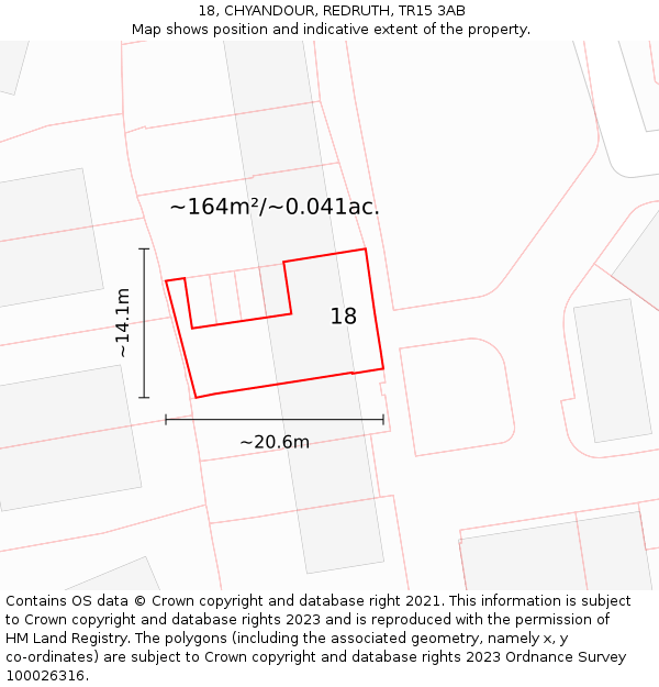 18, CHYANDOUR, REDRUTH, TR15 3AB: Plot and title map