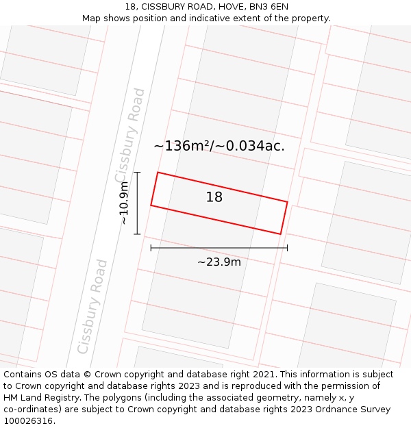 18, CISSBURY ROAD, HOVE, BN3 6EN: Plot and title map