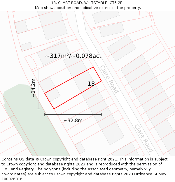 18, CLARE ROAD, WHITSTABLE, CT5 2EL: Plot and title map