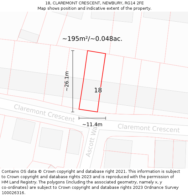 18, CLAREMONT CRESCENT, NEWBURY, RG14 2FE: Plot and title map