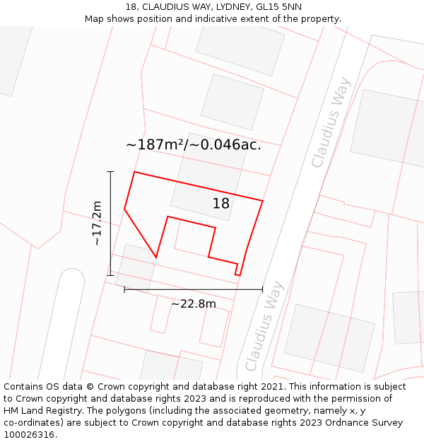 18, CLAUDIUS WAY, LYDNEY, GL15 5NN: Plot and title map