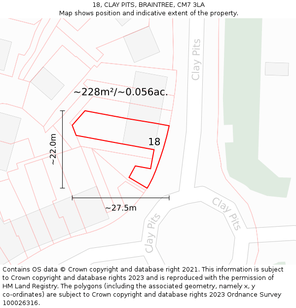 18, CLAY PITS, BRAINTREE, CM7 3LA: Plot and title map
