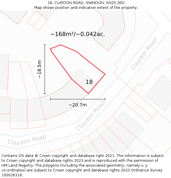 18, CLAYDON ROAD, SWINDON, SN25 2ED: Plot and title map