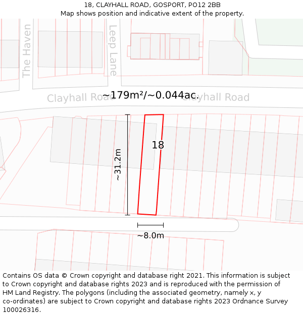 18, CLAYHALL ROAD, GOSPORT, PO12 2BB: Plot and title map