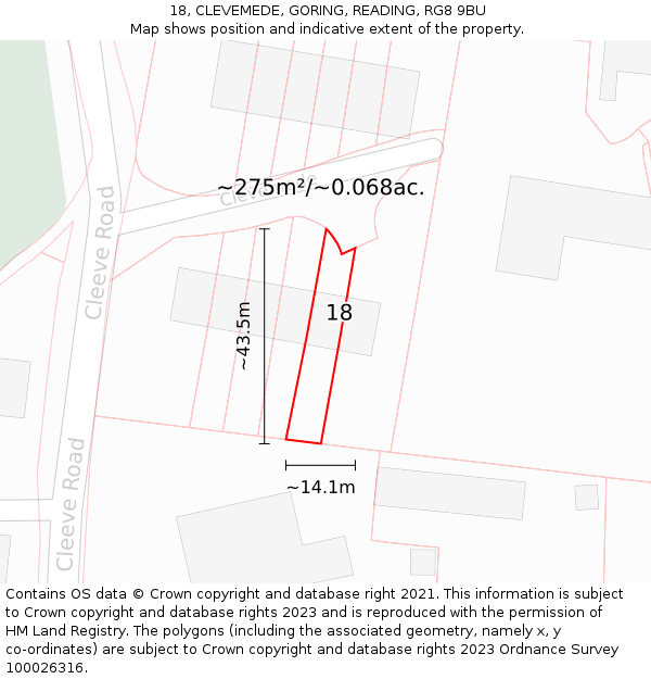 18, CLEVEMEDE, GORING, READING, RG8 9BU: Plot and title map