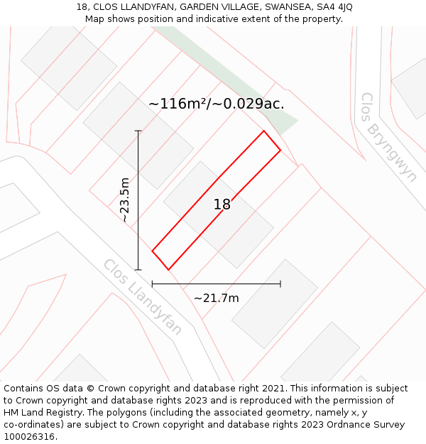 18, CLOS LLANDYFAN, GARDEN VILLAGE, SWANSEA, SA4 4JQ: Plot and title map