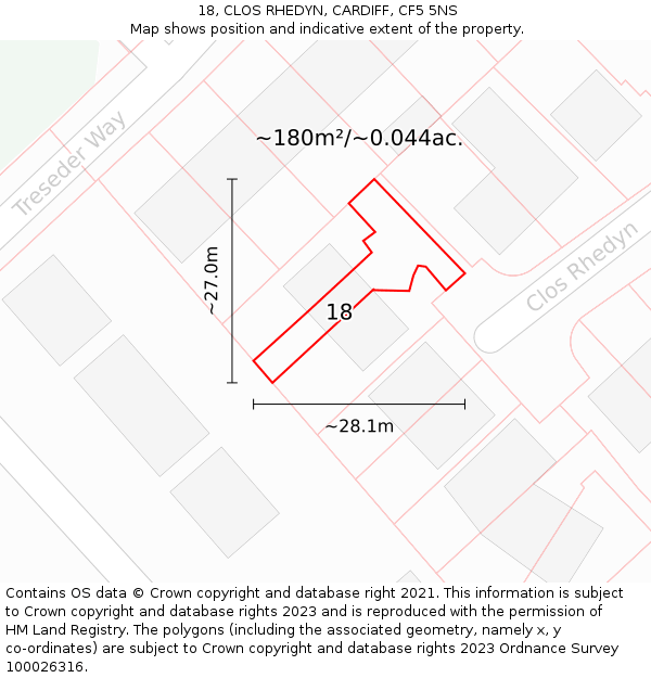 18, CLOS RHEDYN, CARDIFF, CF5 5NS: Plot and title map