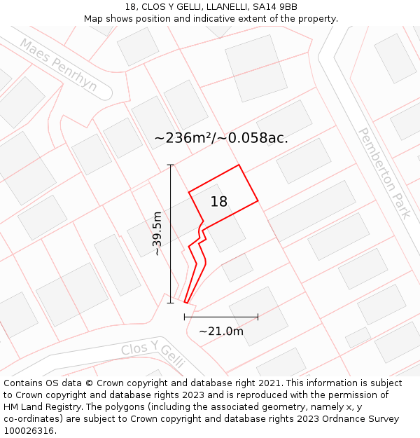 18, CLOS Y GELLI, LLANELLI, SA14 9BB: Plot and title map