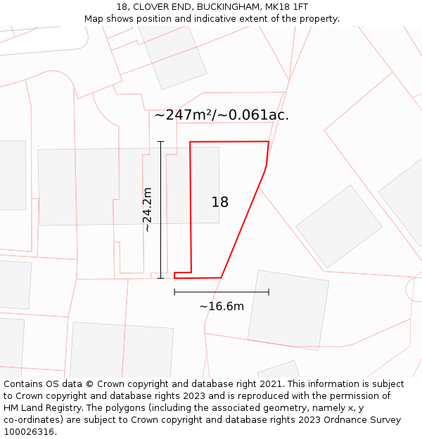 18, CLOVER END, BUCKINGHAM, MK18 1FT: Plot and title map