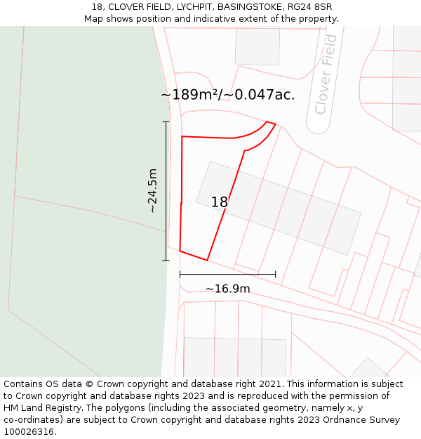 18, CLOVER FIELD, LYCHPIT, BASINGSTOKE, RG24 8SR: Plot and title map