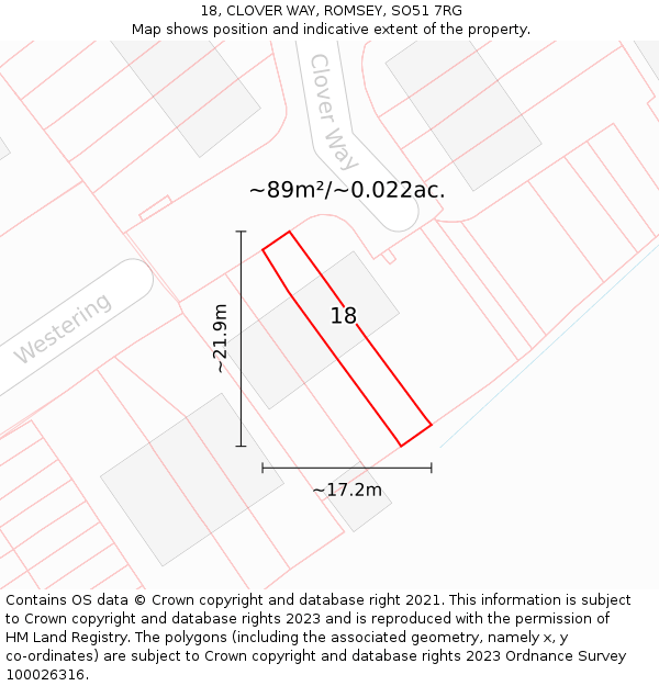 18, CLOVER WAY, ROMSEY, SO51 7RG: Plot and title map
