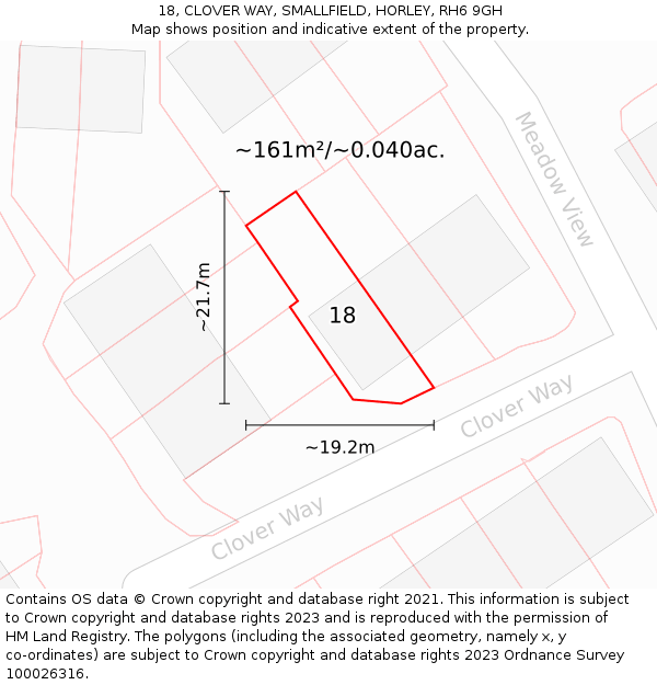 18, CLOVER WAY, SMALLFIELD, HORLEY, RH6 9GH: Plot and title map