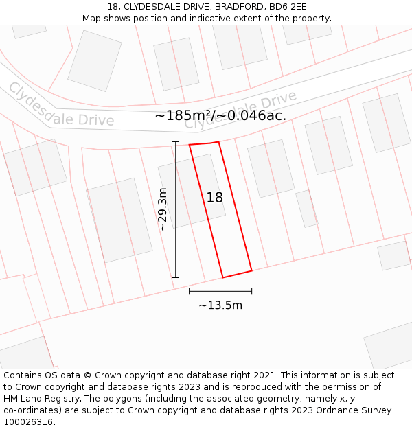 18, CLYDESDALE DRIVE, BRADFORD, BD6 2EE: Plot and title map