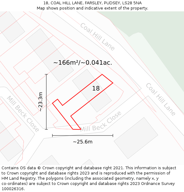 18, COAL HILL LANE, FARSLEY, PUDSEY, LS28 5NA: Plot and title map