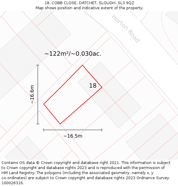 18, COBB CLOSE, DATCHET, SLOUGH, SL3 9QZ: Plot and title map