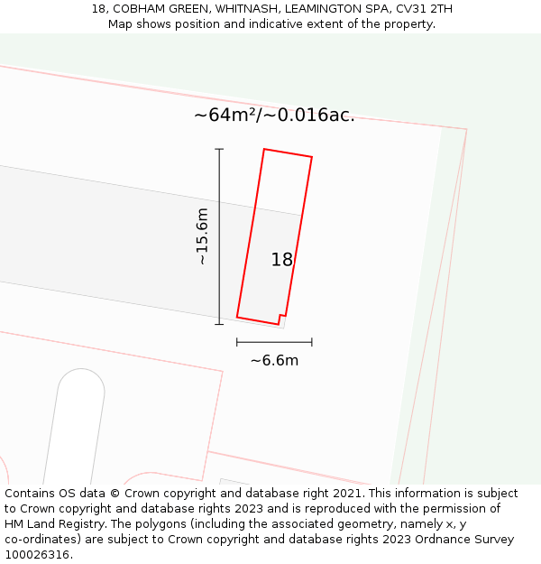 18, COBHAM GREEN, WHITNASH, LEAMINGTON SPA, CV31 2TH: Plot and title map