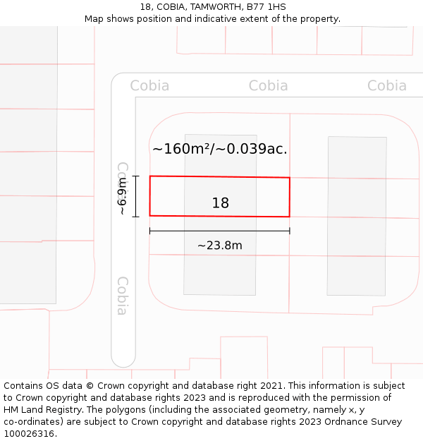 18, COBIA, TAMWORTH, B77 1HS: Plot and title map