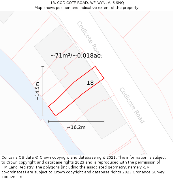 18, CODICOTE ROAD, WELWYN, AL6 9NQ: Plot and title map