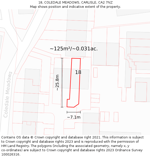 18, COLEDALE MEADOWS, CARLISLE, CA2 7NZ: Plot and title map
