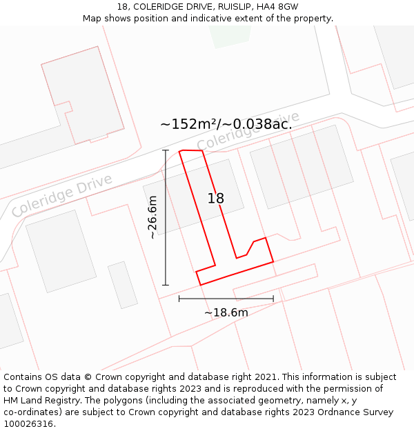 18, COLERIDGE DRIVE, RUISLIP, HA4 8GW: Plot and title map