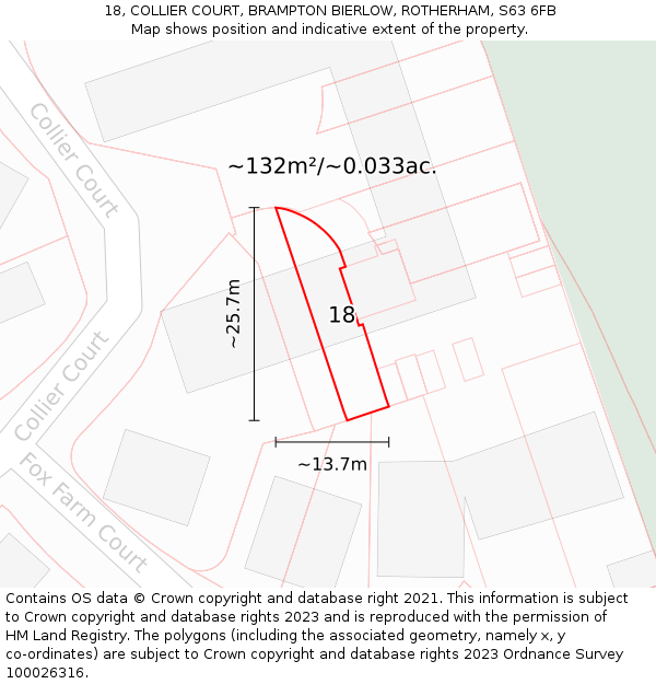 18, COLLIER COURT, BRAMPTON BIERLOW, ROTHERHAM, S63 6FB: Plot and title map