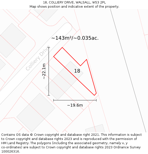 18, COLLIERY DRIVE, WALSALL, WS3 2PL: Plot and title map