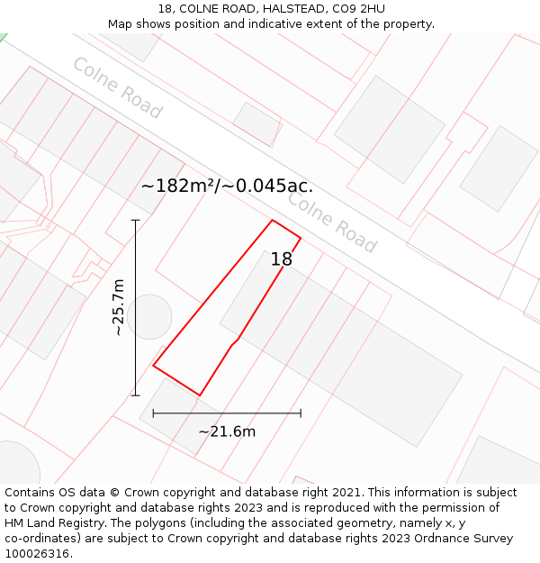 18, COLNE ROAD, HALSTEAD, CO9 2HU: Plot and title map