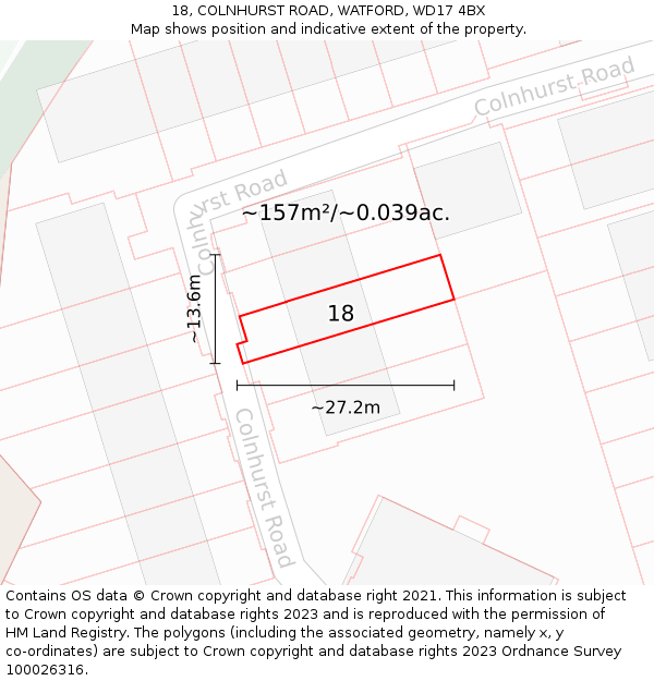 18, COLNHURST ROAD, WATFORD, WD17 4BX: Plot and title map
