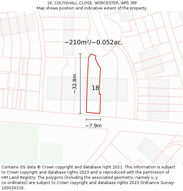 18, COLTISHALL CLOSE, WORCESTER, WR5 3RF: Plot and title map