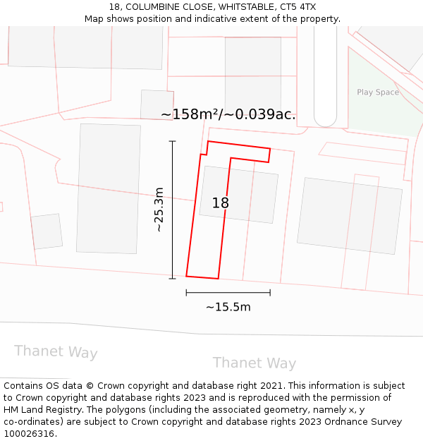 18, COLUMBINE CLOSE, WHITSTABLE, CT5 4TX: Plot and title map